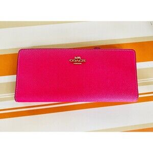 NEW Coach Slim Wallet Bold hot Pink C3440 Crossgrain Leather $228 wristlet